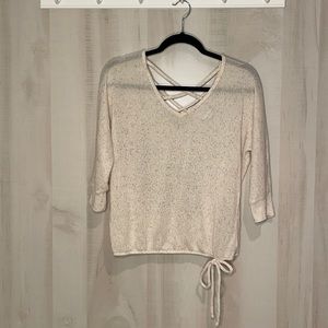 Ivory V-Neck Crop Sweater with Rhinestones